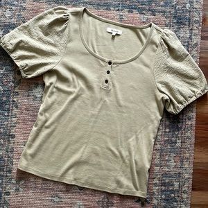 Women's Olive Green Lace Sleeve Top